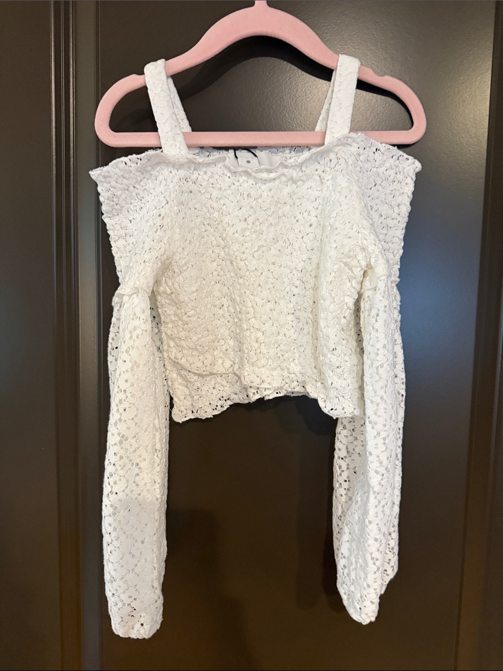 Zara White Lace Cold-Shoulder Long Sleeve Top- girls